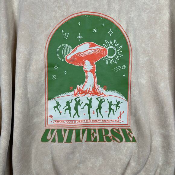 Dravus Universe Mushroom Graphic Sweatshirt Beige XL Crewneck Streetwear - Picture 3 of 5